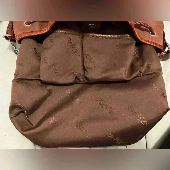 Vintage Fossil Brown Hobo Leather Bucket Shoulder Woven Handle Drawstring Bag - Picture 13 of 16